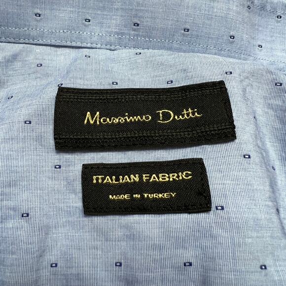 MASSIMO DUTTI Men's Long Sleeve Button Down Shirt Medium 16.5" Blue Flip Cuffs - Picture 8 of 8
